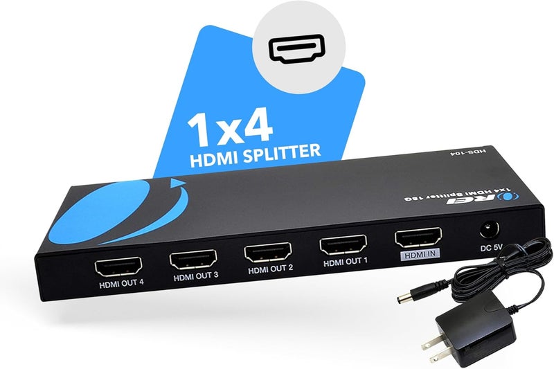 OREI HDMI Splitter 1 in 4 Out – 4K@60Hz HDMI 2.0 Splitter with HDCP 2.2, EDID Management, and LPCM/Dolby/DTS Audio Support – Compact Plug & Play Design - Image 2